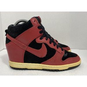 Womens Nike Dunk Sky Hi High Black Red Jordan I Bred 7.5 Wedge 528899-016